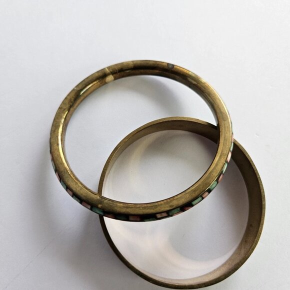 BOHO Vtg Handmade Inlayed Multicolor Bangle Bracelets Blue Red Green 2.5" - Picture 8 of 10